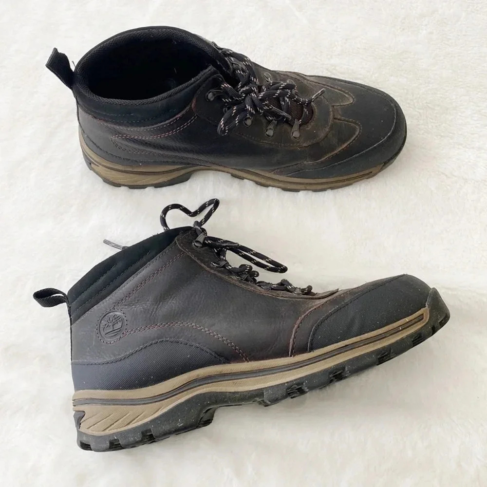 timberland dark brown leather Backroad ankle Hiking Boots Sz 7 boy women's 8.5